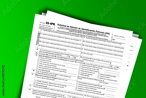 Form SS-4 (PR) documentation published IRS USA 43953. American tax document on colored