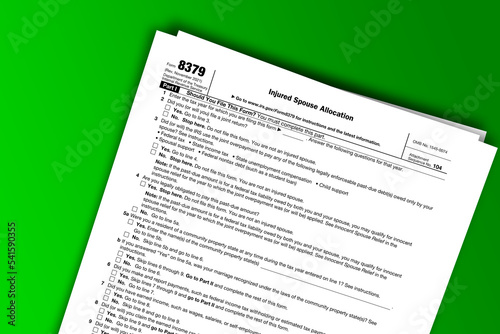 Form 8379 documentation published IRS USA 44327. American tax document on colored