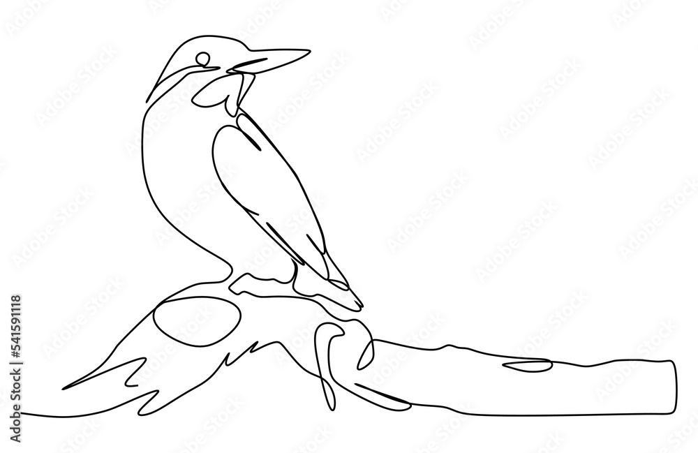 Obraz premium One continuous line drawing of cute Kingfisher bird for company business logo identity. Little beauty bird mascot concept for conservation national forest. Single line draw vector design illustration