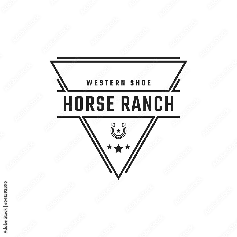 Obraz premium Vintage Retro Badge Emblem Shoe Horse for Country, Western ,Cowboy Ranch Logo Design Linear Style