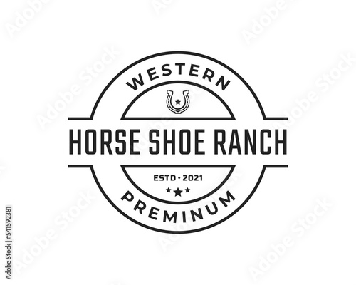 Vintage Retro Badge Emblem Shoe Horse for Country, Western ,Cowboy Ranch Logo Design Linear Style