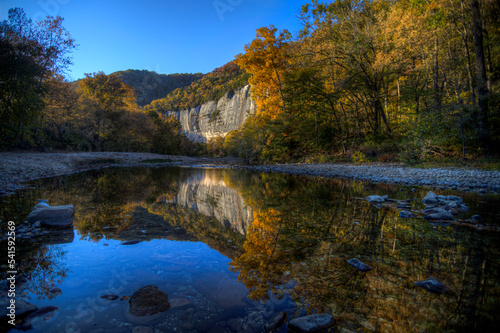 Autumn at Roark Bluff in Steel Creek Campground along the Buffalo River located in the Ozark Mountains, Arkansas.