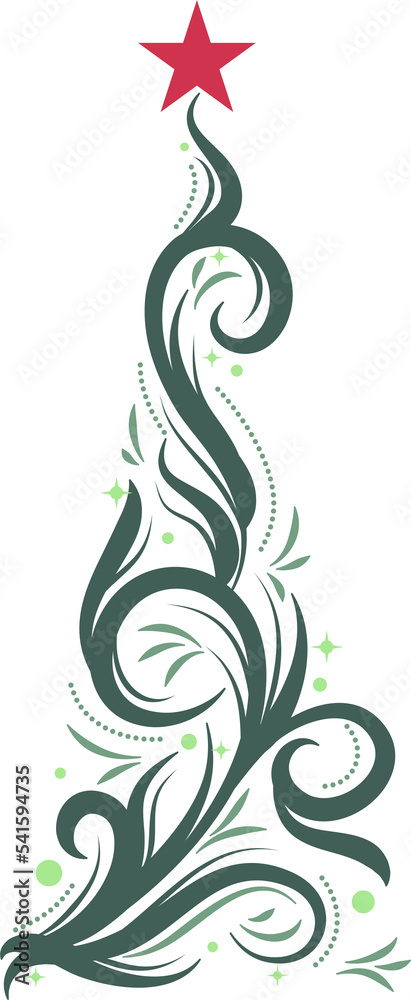 Christmas tree calligraphic swirl line element Christmas tree calligraphic swirl line element