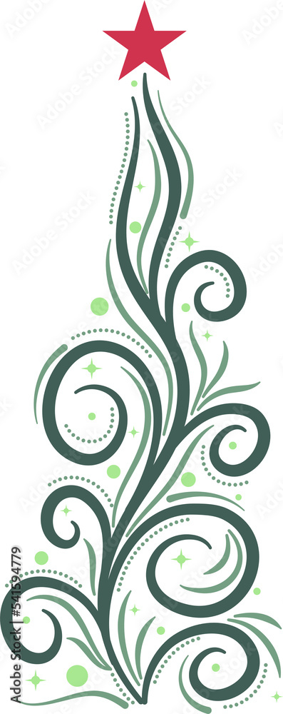 Christmas tree calligraphic swirl line element
