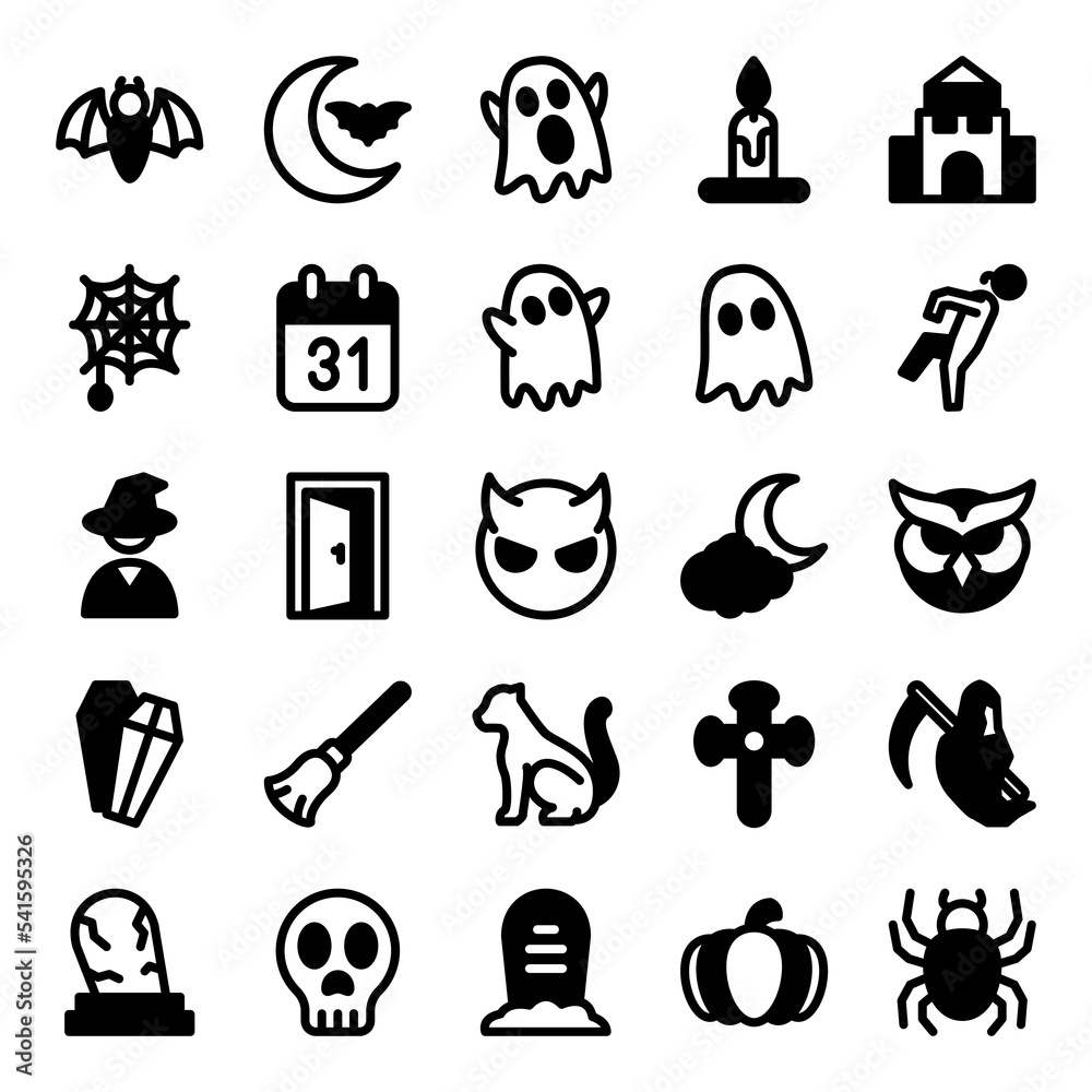 Fototapeta premium halloween black and white editable vector icons with simple and modern style