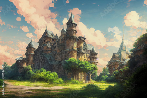 Fotobehang A fantasy castle on a bright sunny day. RPG environment