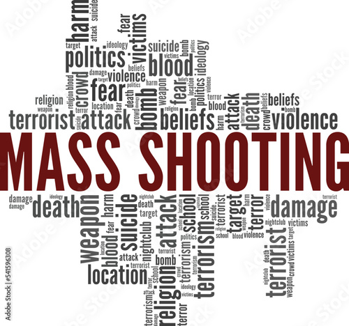 Mass Shooting word cloud conceptual design isolated on white background.
