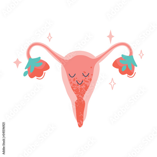 Period or Menstruation with Cute Vagina or Uterus with Smiling Face Vector Illustration