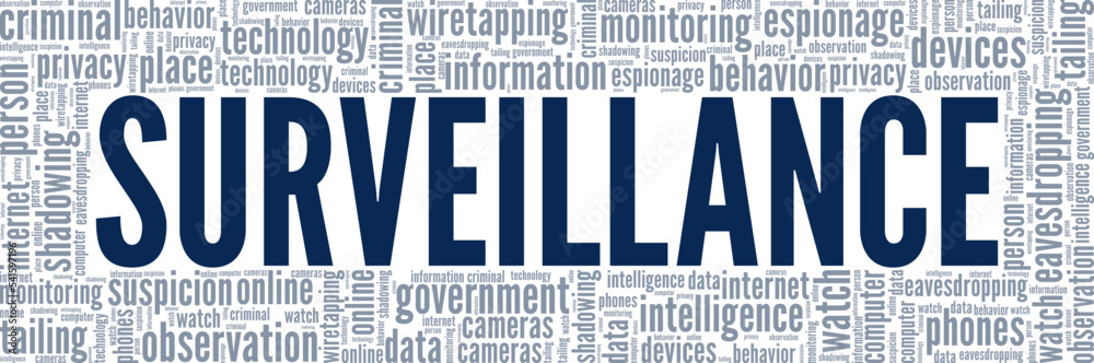 Surveillance word cloud conceptual design isolated on white background.