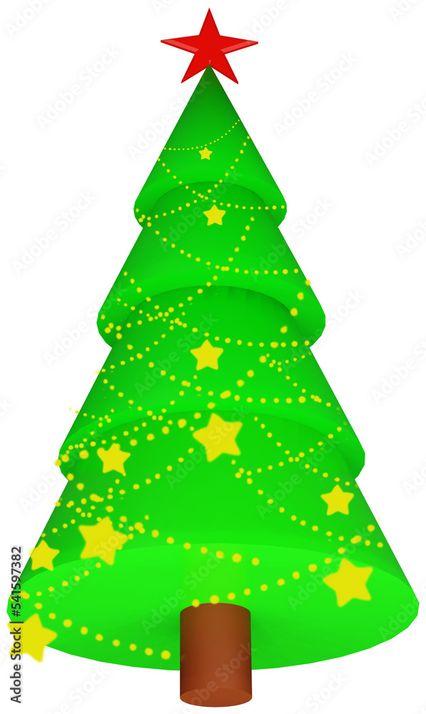3D illustration of a Christmas green tree and for the New Year with colourful decorations and toys on a transparent background 3D illustration of a Christmas green tree and for the New Year with colourful decorations and toys on a transparent background