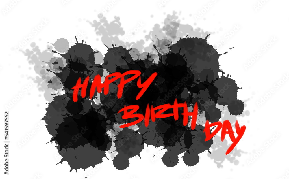 backdrop watercolor splash black on white background, happy birthday