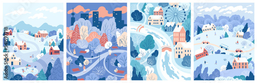 Winter season Winter city street cityscape landscape