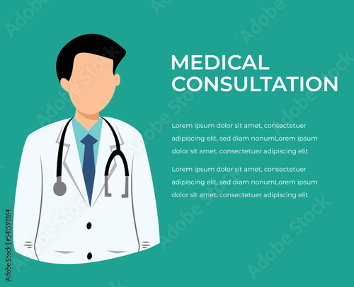 doctor wearing uniform and stethoscope and blank space for healthcare information. flat vector illustration for healthcare and medical services