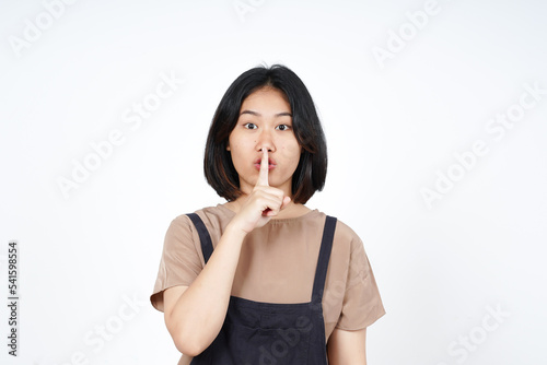 Shh Be Quiet of Beautiful Asian Woman Isolated On White Background