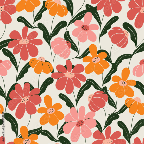 style retro daisy flowers seamless pattern