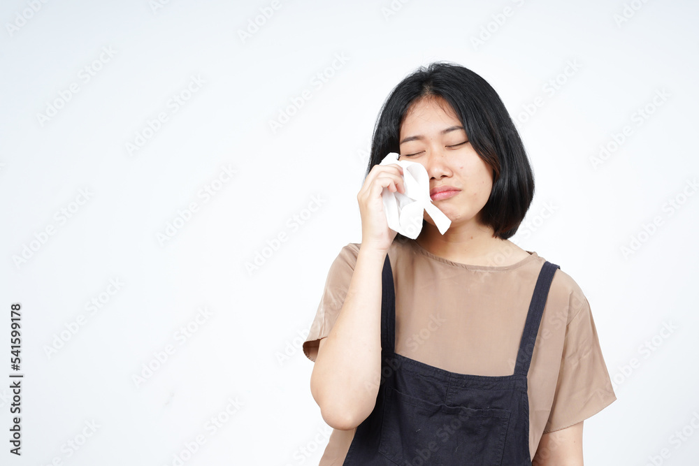 Holding Tissue and Cry of Beautiful Asian Woman Isolated On White Background Holding Tissue and Cry of Beautiful Asian Woman Isolated On White Background