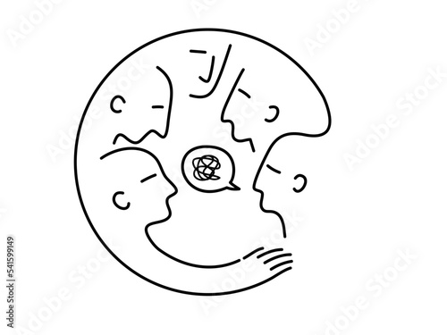 Outline of people in group therapy session, talk therapy and group therapy concept. outline vector illustration.