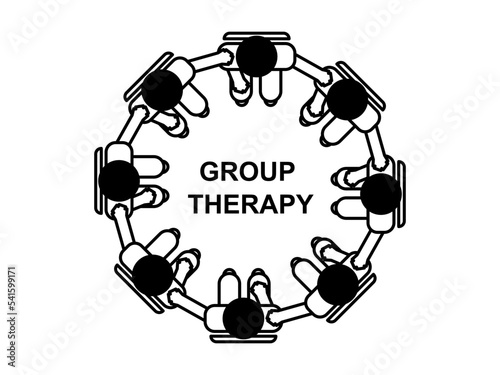 Outline of people in group therapy session, talk therapy and group therapy concept. outline vector illustration.