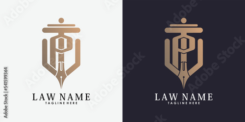 lawyer logo design with letter p creative concept premium vector