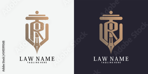 lawyer logo design with letter r creative concept premium vector