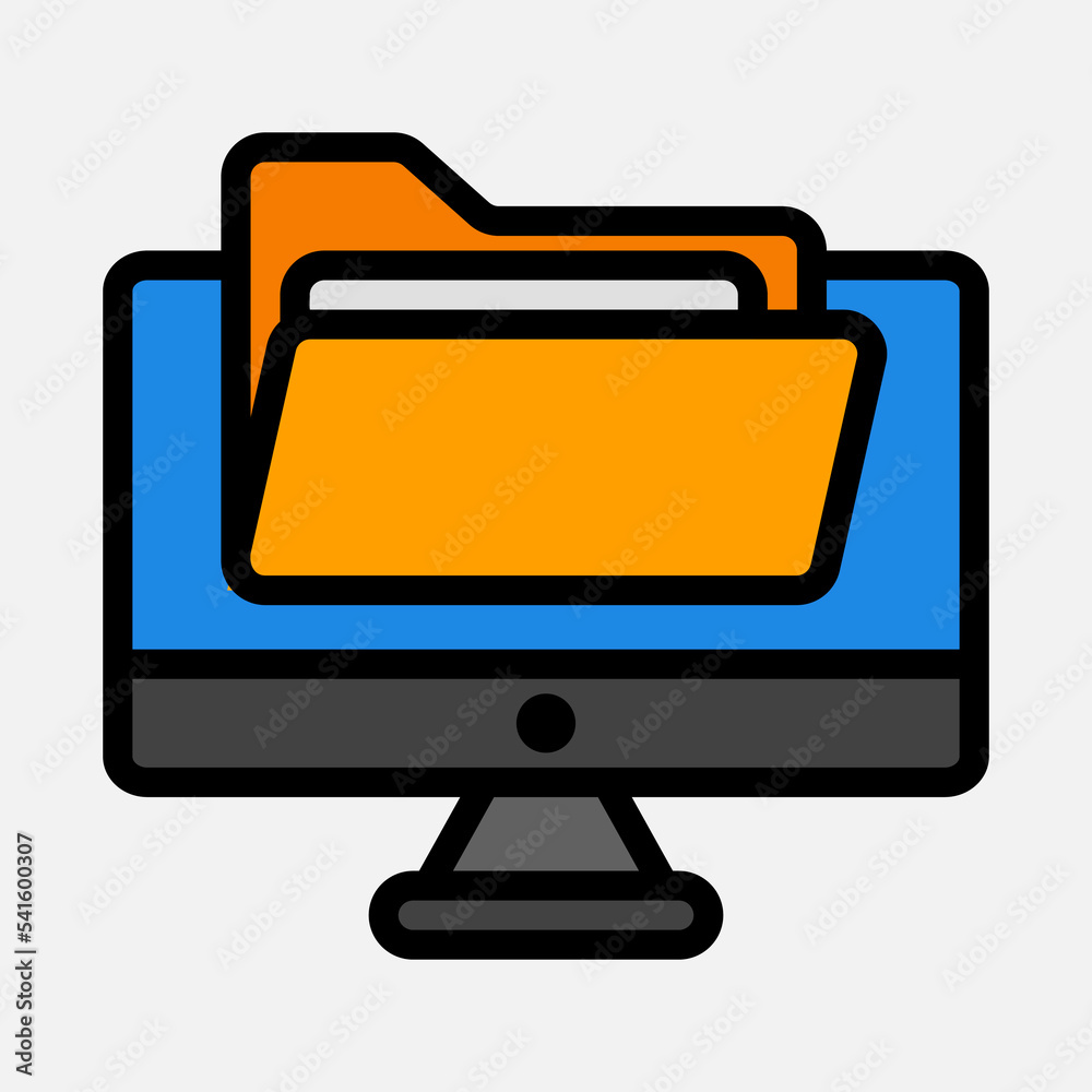 Computer icon in filled line style about folders, use for website mobile app presentation Computer icon in filled line style about folders, use for website mobile app presentation