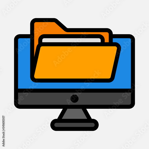 Computer icon in filled line style about folders, use for website mobile app presentation