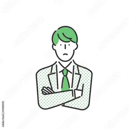 腕を組んで考える男性のビジネスパーソンのイラスト素材