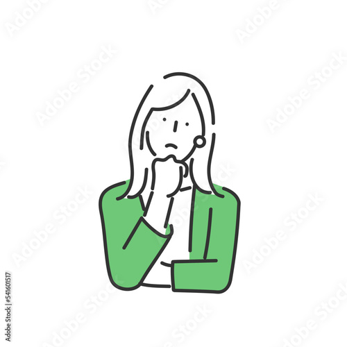 考えるポーズの女性のビジネスパーソンのイラスト素材