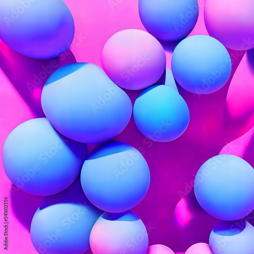 3D illustration of abstract blue and pink balls