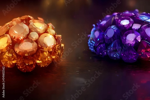 3D illustration of topaz and amethyst gem piles
