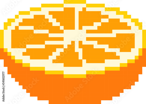 Slice Of Orange Pixel Art. Orange fruit. Pixel art retro icons for 8 bit video game design. Old school computer graphics style. Vector illustration on a white background. © LuthfiNurwildana