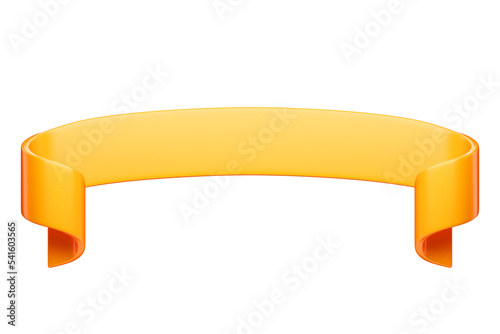 3d label ribbon. Glossy orange blank plastic banner for advertisment, promo and decoration elements. High quality isolated render