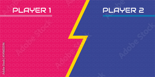 Classic and simple pink and blue versus background with competition theme, with circular seamless low opacity geometric pattern and thunder decor on the centre.