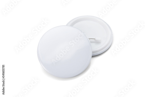 White blank badge. Glossy round button. Pin badge mockup isolated on white background