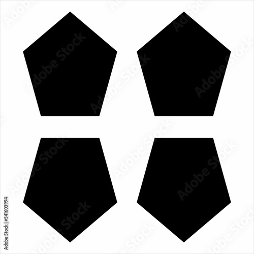 Vector, Image of set of pentagon silhouettes, black and white color, with transparent background

