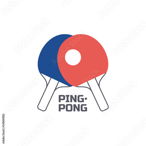 Blue and red crossed rackets, ping pong tournament equipment. Table tennis symbols. Sports club, tournament or team logo flat thin line vector illustration