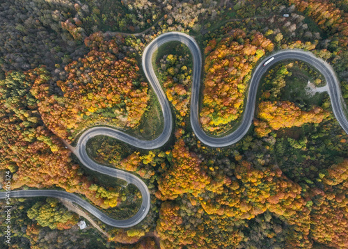 Autumn Season in the İnegol-Domanic Winding Road Drone Photo, İnegol Bursa, Turkey © raul77