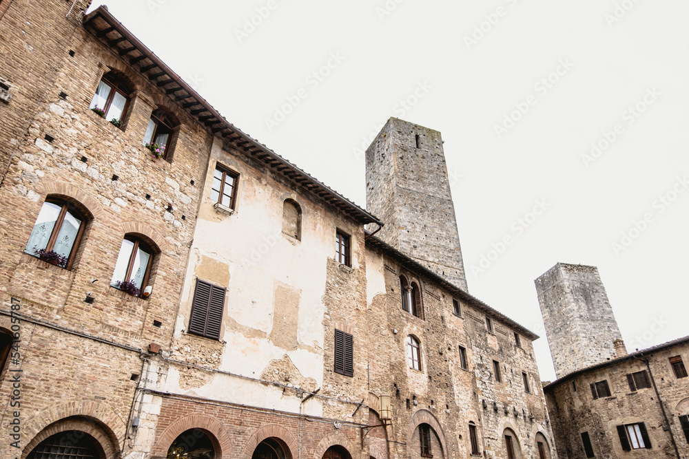 Beautiful view of ancient San Gimignano, Tuscany landscape and landmarks. Summer in Italy