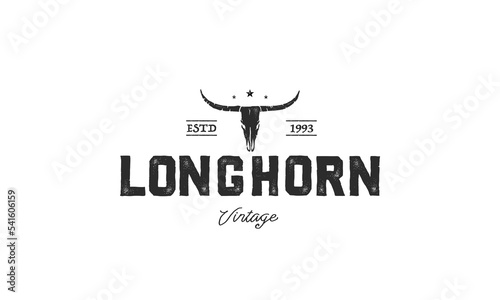 long horn farm logo vintage vector symbol illustration design, buffalo bull longhorn logo
