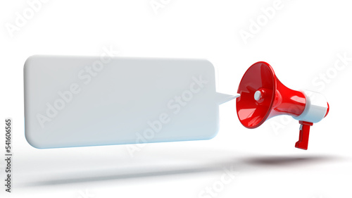 3d red megaphone with speech bubble