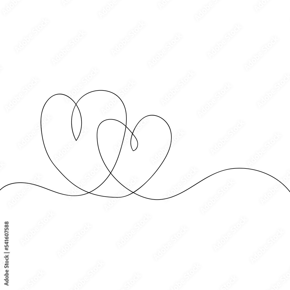 Continuous line drawing of love sign with two hearts embrace minimalism ...