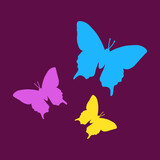 simple flat art minimalistic colors sign of three colorful butterflies