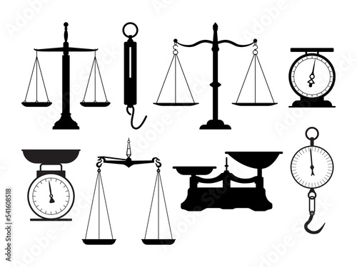 Vintage scales retro set of silhouettes, templates for design