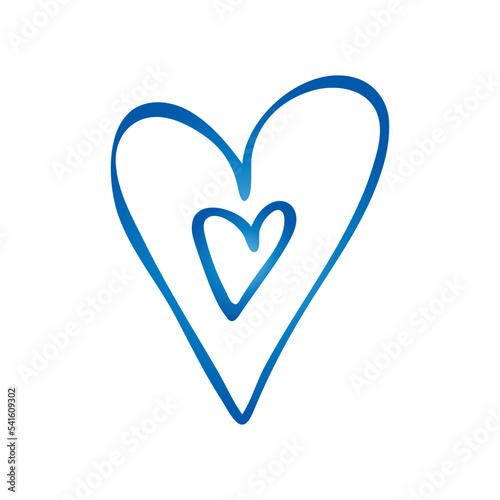 Simple blue doodle heart. Isolated design element for valentine's day, wedding, romance