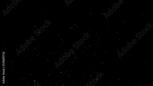 Overlay fire sparks bonfire embers. Burning red hot flying sparks fire rise in the dark night sky. Royalty high-quality stock fire embers particles rising over on black background