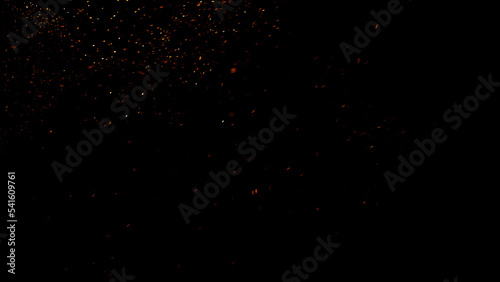Overlay fire sparks bonfire embers. Burning red hot flying sparks fire rise in the dark night sky. Royalty high-quality stock fire embers particles rising over on black background