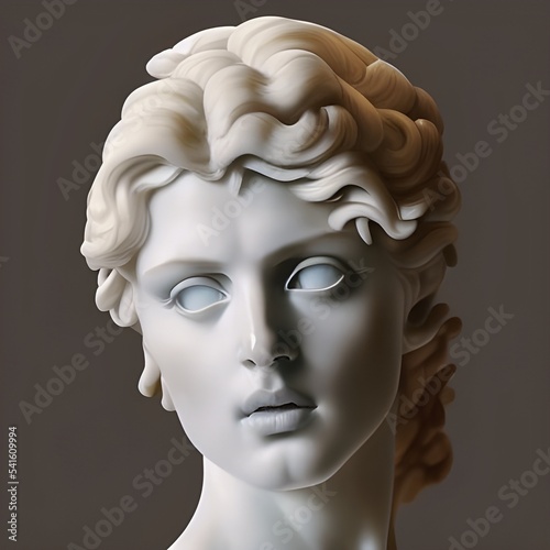 3D illustration of a white marble bust featuring a woman, Aphrodite, a beautiful Greek goddess of love. photo