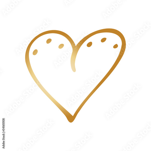 Simple golden doodle hand drawn heart. Isolated design element for valentine's day, wedding, romance