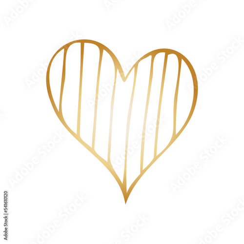 Simple golden doodle hand drawn heart. Isolated design element for valentine's day, wedding, romance