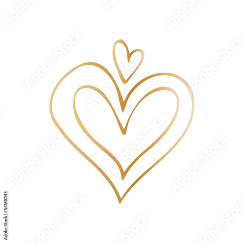 Simple golden doodle hand drawn heart. Isolated design element for valentine's day, wedding, romance